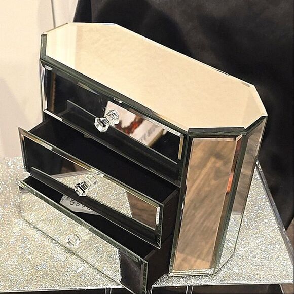American Atlier Oblong Octagon 3-Drawer Mirror Jewelry Storage Box - Picture 7 of 10